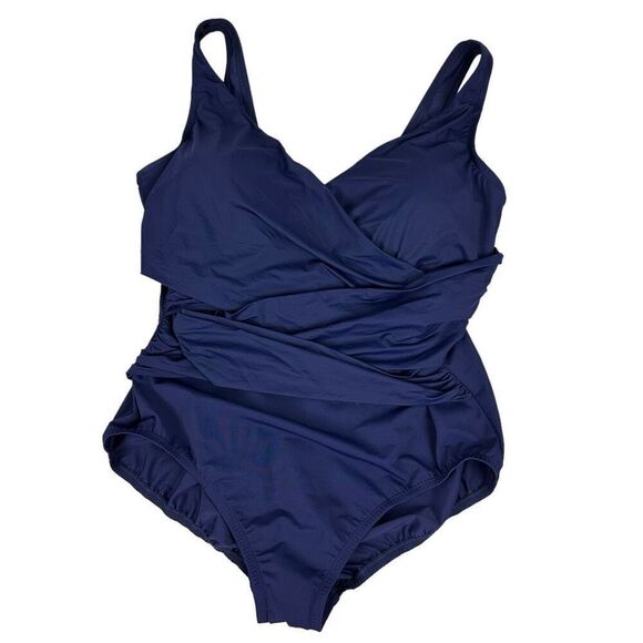 Lands End Womens Slender Suit Wrap One Piece Swimsuit Deep Sea Navy size 18W - Picture 5 of 9
